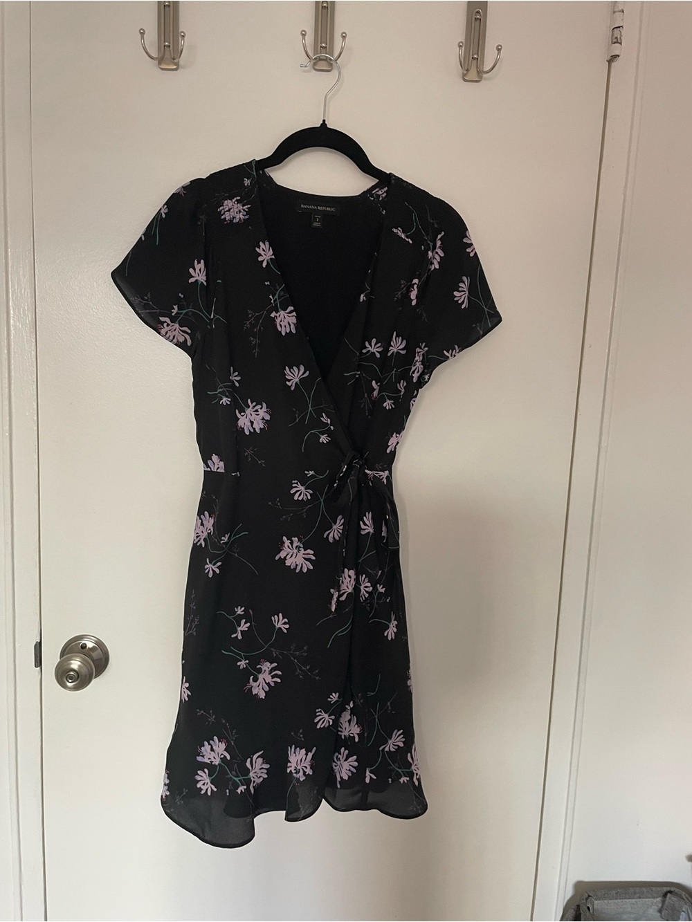 Banana Republic Black Wrap Dress with Lilac Floral Print